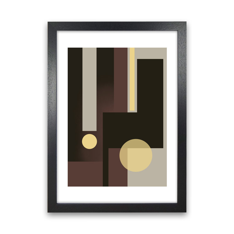 Grey Brown And Yellow - Print, 29.7cm H x 21cm W x 3cm D, Black Framed