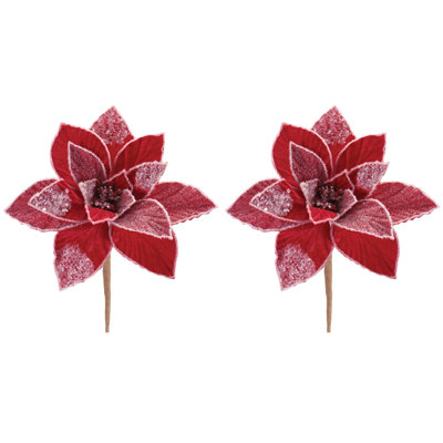 Beaded Poinsettia Flower Stem (Set of 2)
