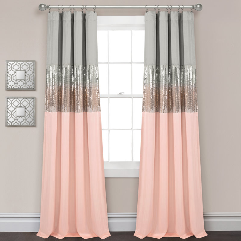 Night Sky Blackout Curtain Single Panel, Gray/Pink