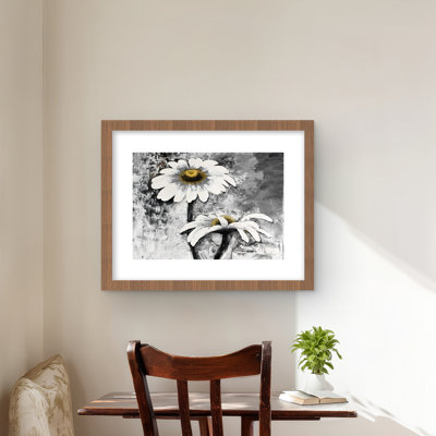 «Abstract Daisies Flowers - Botanical Modern», reproduction encadrée