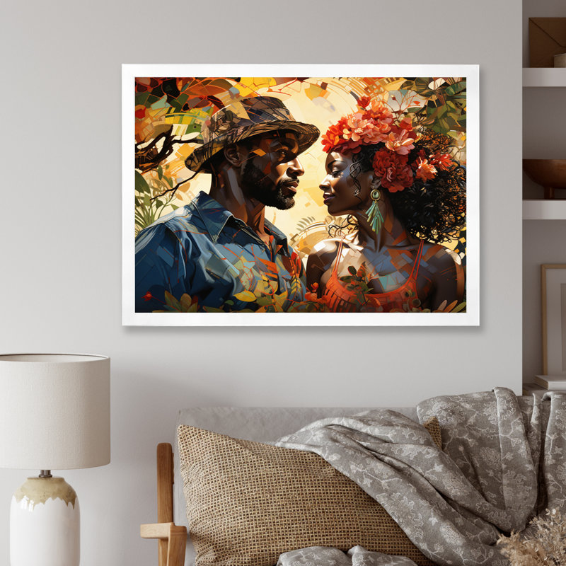 «African Couple Resilient I» - Art mural américain africain, H 12 po x l 20 po x P 1 po, Cadre simple blanc