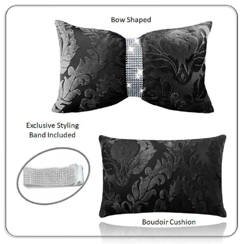 Firthcliffe Damask Rectangular Lumbar Cushion, Black