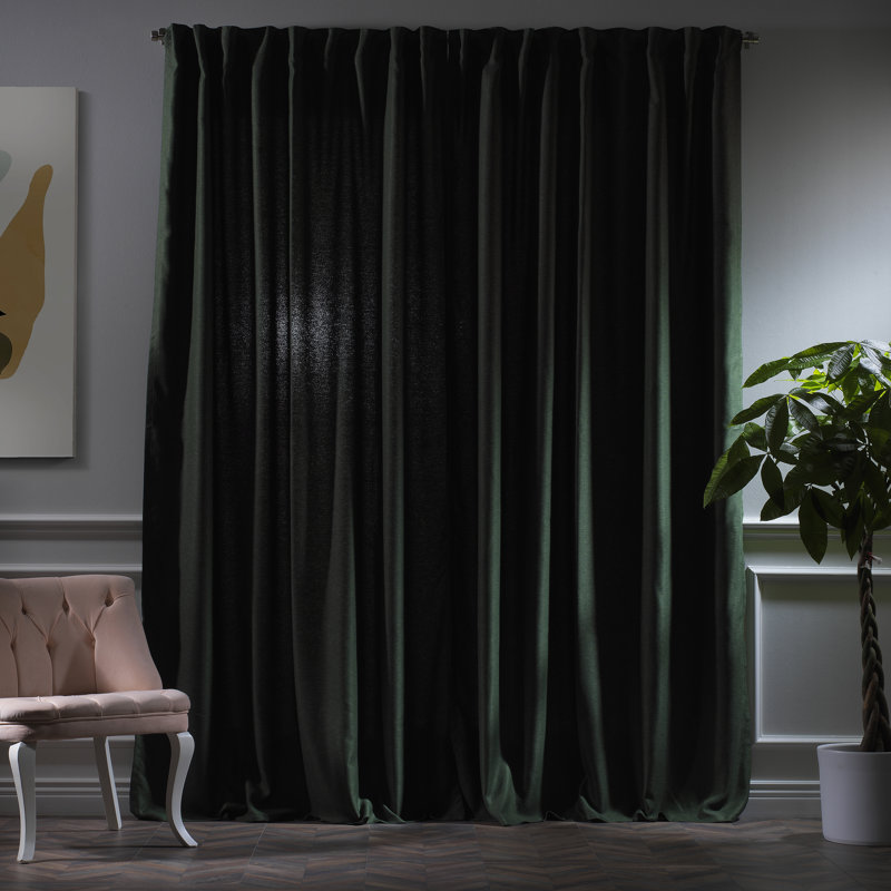 Extra Long & Extra Wide Faux Linen Decorative Curtain Single Panel, 280cm Width x 245cm Drop, Dark Green