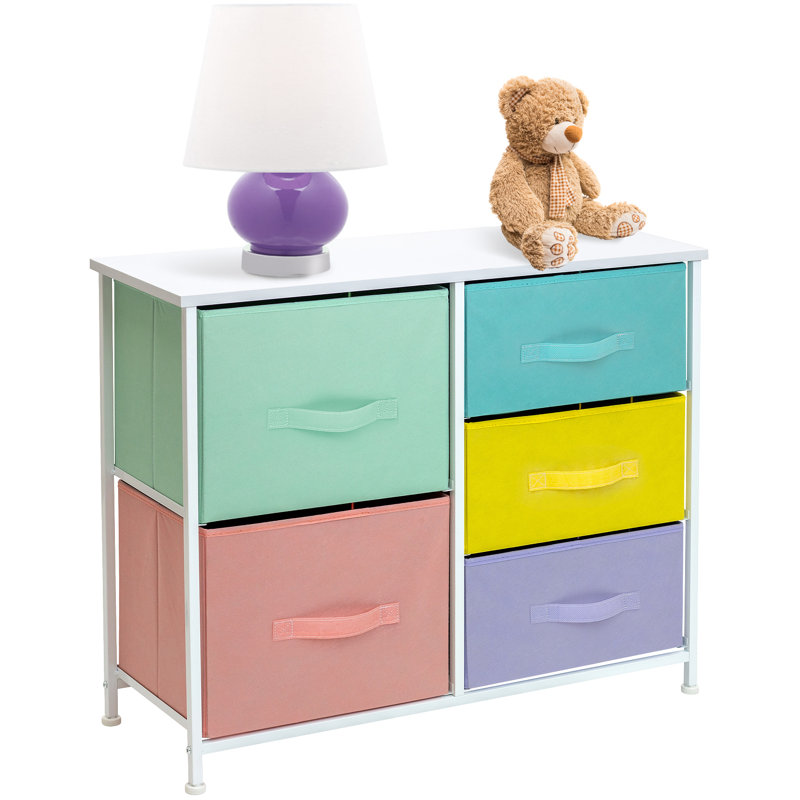 Sorbus 5 Drawers Dresser with Steel Frame and Wood Top, Pastel