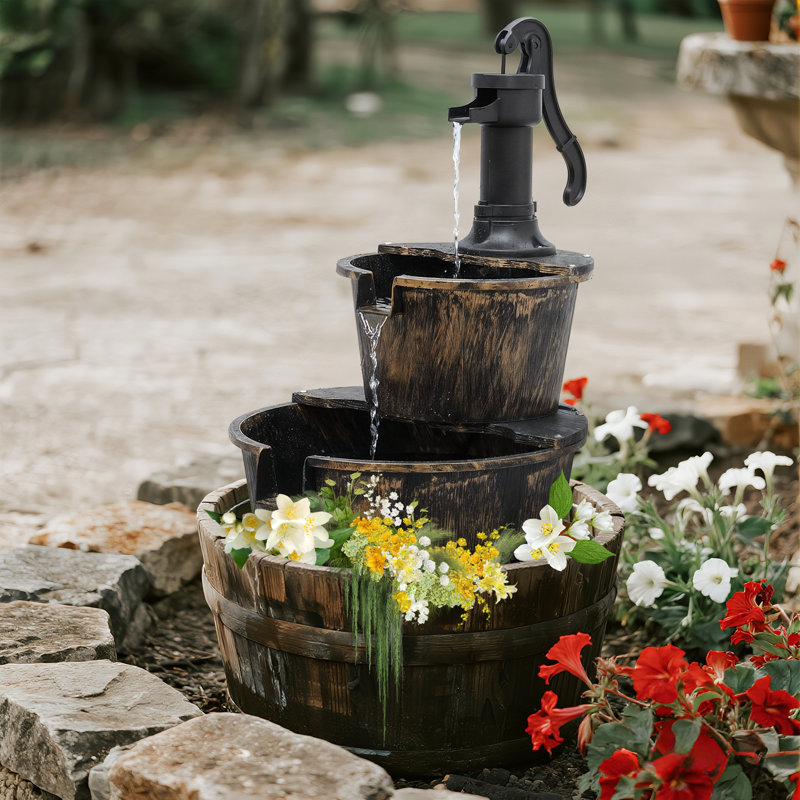 Fontaine de sol d'extérieur résistante aux intempéries Jackielynn, Brun / Noir