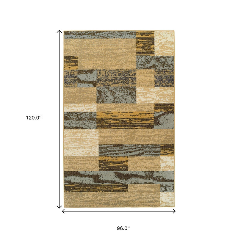 Tapis 8 pi x 10 pi bleu clair et beige patchwork résistant aux taches
