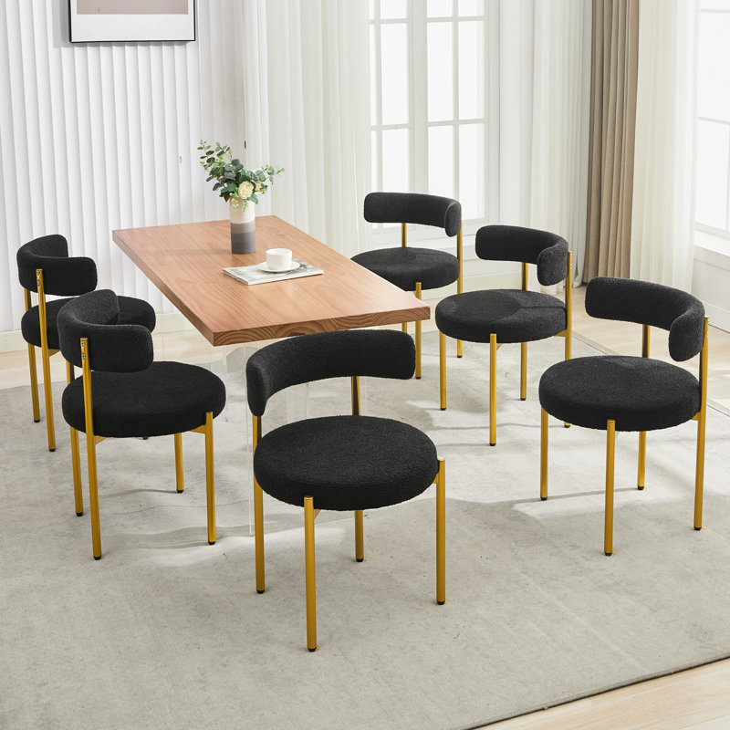 Chaise de salle à manger rembourrée Modern, 6, Doré, Noir