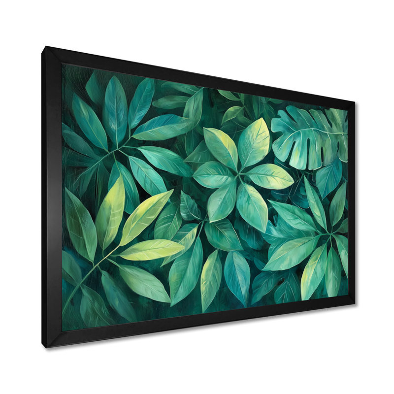 «Green Rainforest Canopy Leaves» - art mural feuilles, H 30 po x l 40 po, Reproduction d'une seule photo avec cadre, Noir