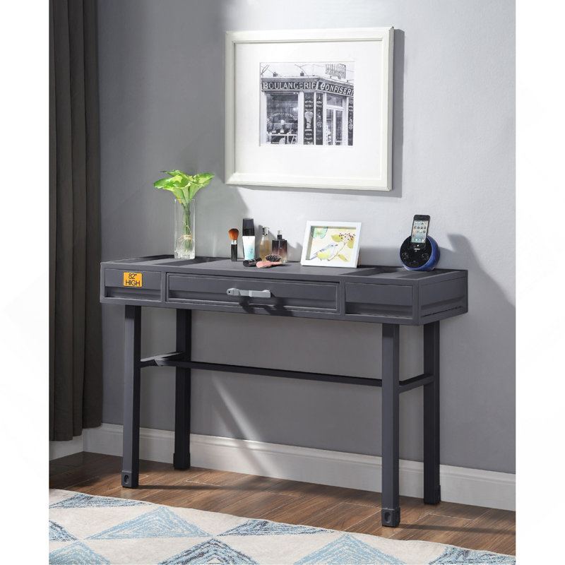 Metal Vanity Desk With One Drawer,Gunmetal, Gunmetal