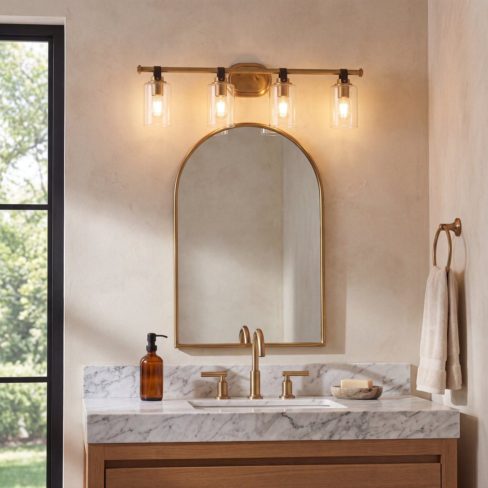 April 4 Light Transparent Dimmable Vanity Light, Heritage Brass