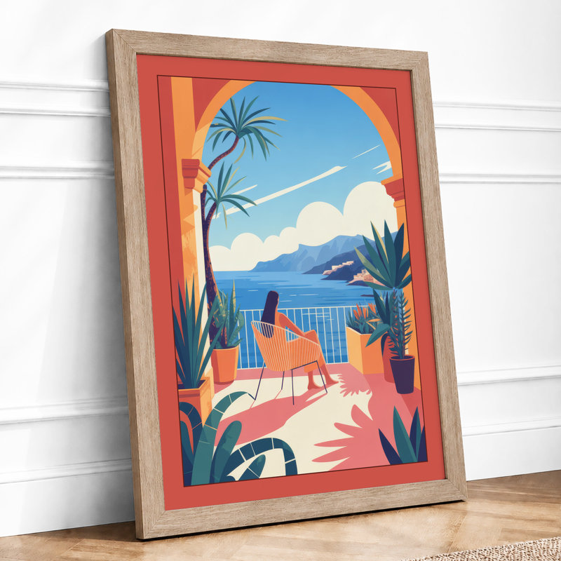 Seaside Reverie Retro - Framed Print, Oak, A4 - 29.7 x 21.0 cm