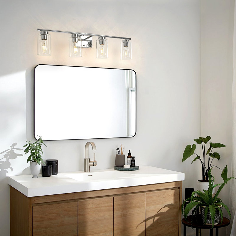 Éclairage pour meuble-lavabo à 4 lumières à intensité variable Hooversville, Chrome chrome, Quatre lumières