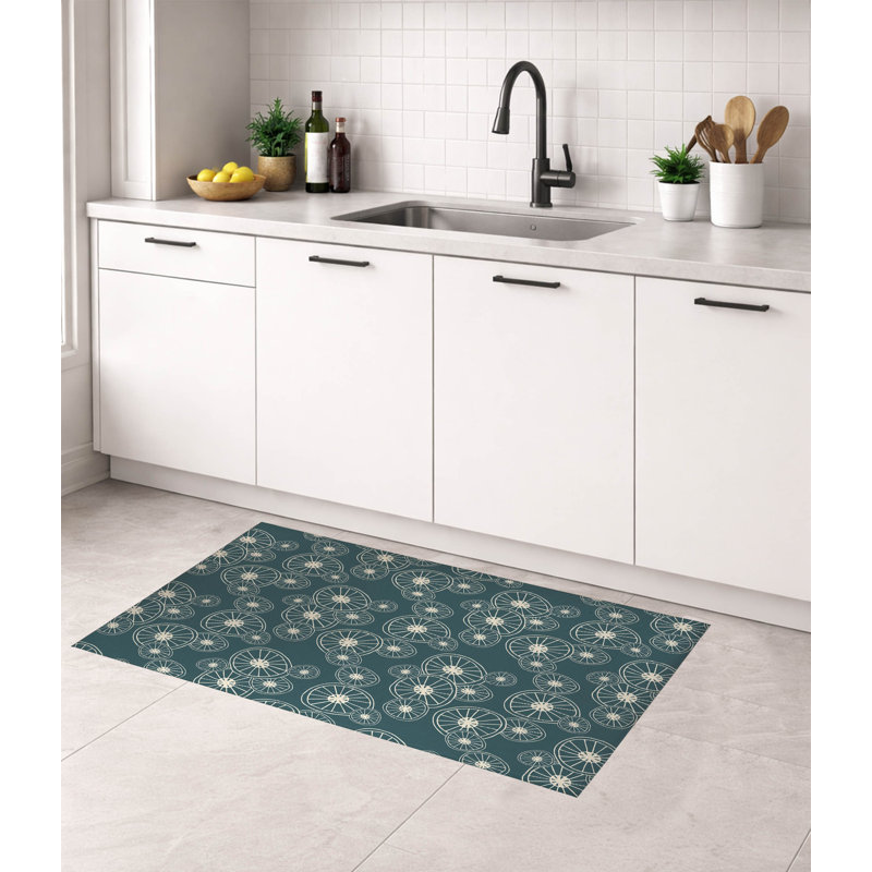 Tapis de cuisine à profil bas, Rectangle 2' x 3', Dusty Aqua Floral