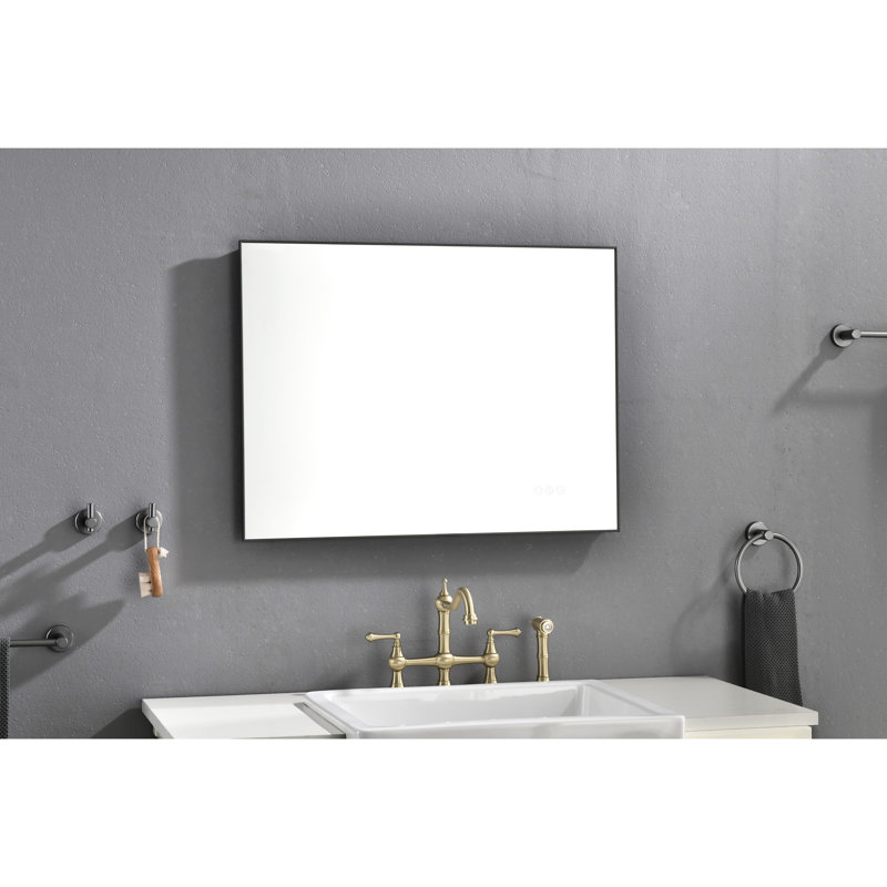 Miroir de salle de bain 32X24inch - Brouillard, fixation murale, température de couleur réglable, pour le maquillage et les soins de la peau, monté sur meuble-lavabo, grand, réglable, avec contrôle