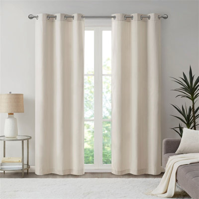 Basketweave Room Darkening Curtain Panel Pair With Thermal Foam Backing For Energy Efficiency And Noise Reduction