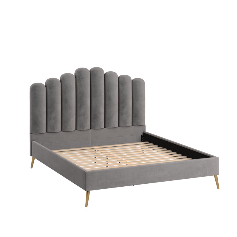 Lit plateforme tapissier en velours Vilkina Art Deco, 88.5" x 82.0" x 60.0"