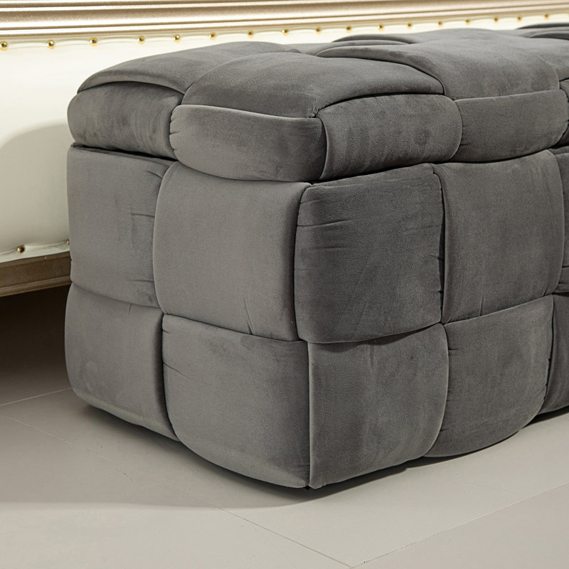 Pransh Velvet Upholstered Storage Bench, Dark Gray
