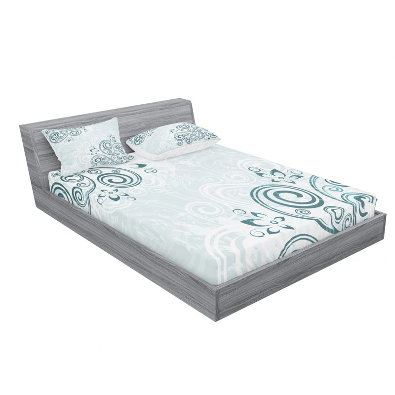 Microfiber Floral Sheet Set, Full/Double Sheet Set with Fitted Sheet, Vintage Inspired Swirled Lines Floral