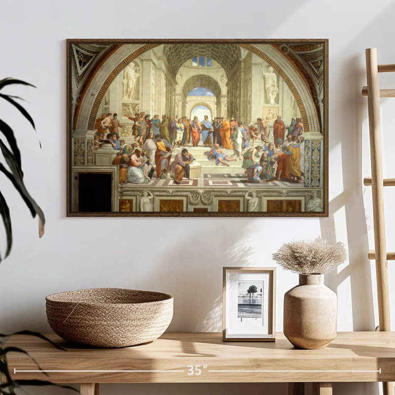 L'école d'Athènes, 25 po x 17 po, Cadre flottant noyer