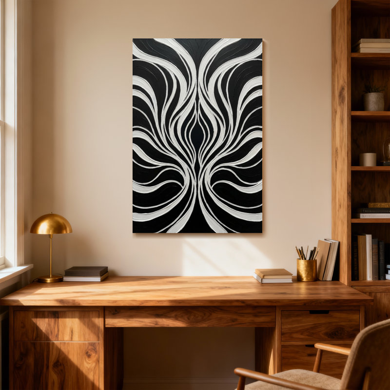 Motif de vagues tendance noir et blanc, H 16 po x l 24 po