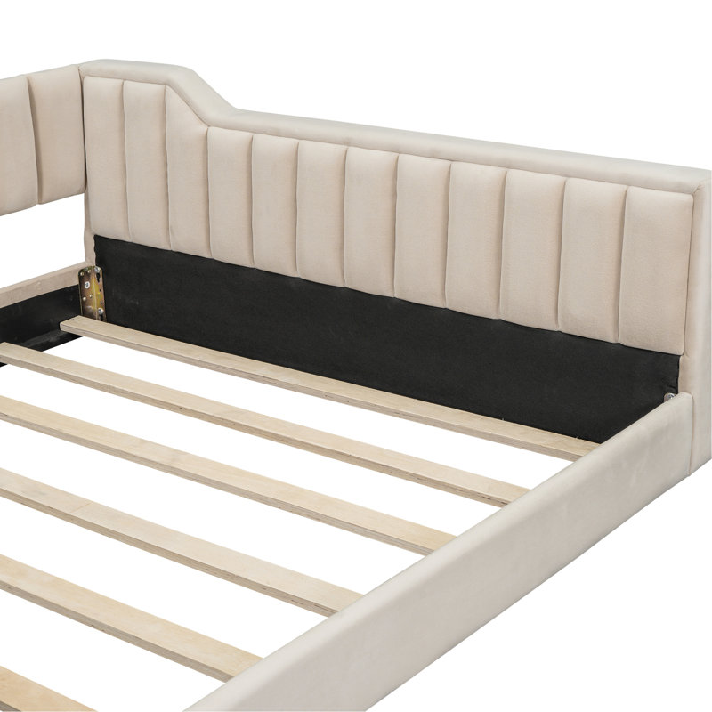 Beige Upholstered Full Xl Daybed With Side Storage - Comfortable And Stylish For Guest Area No Box Spring, Easy Assembly Process In Velvet Modern Chic Rooms Spring Needed,