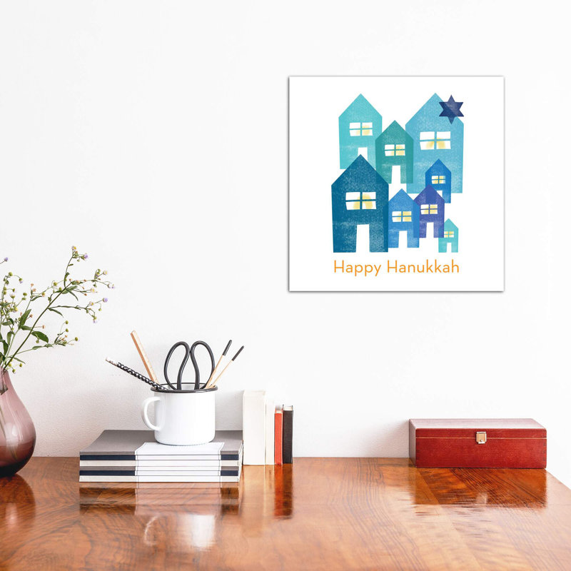 Hanukkah Houses Square by Linda Woods - Wrapped Canvas Painting, 45.72 cm H x 45.72 cm W x 1.91 cm D