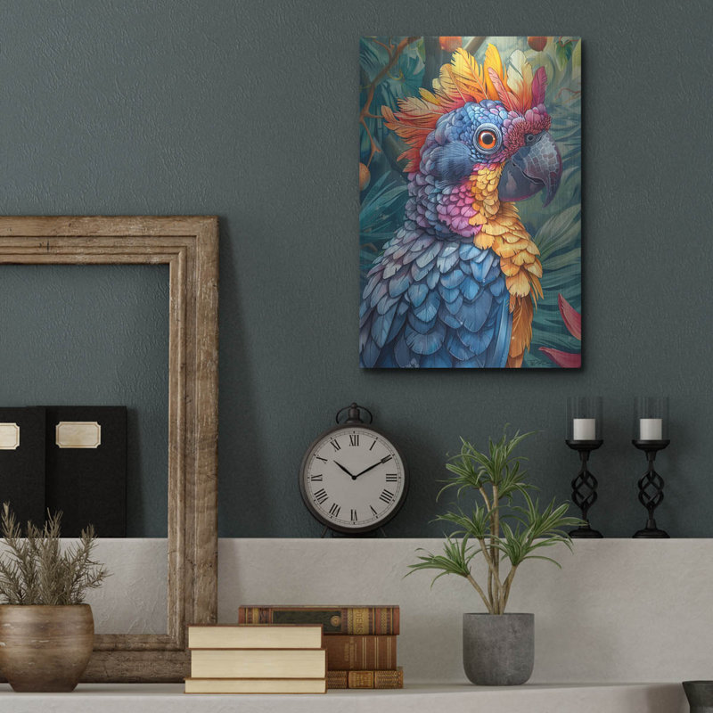 Art mural luxueux «Parrot In Multicolor» par Momart, H 16 po x l 12 po