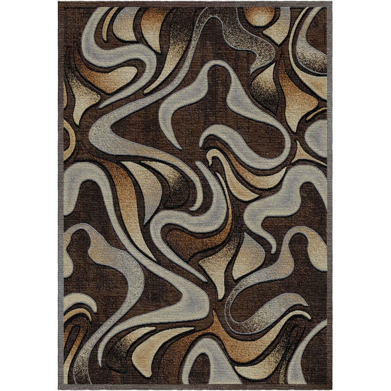 Tapis de couloir Ofelio With Modern Abstarct Swirl Waves, Rectangle 5 pi 2 po x 7 pi 4 po