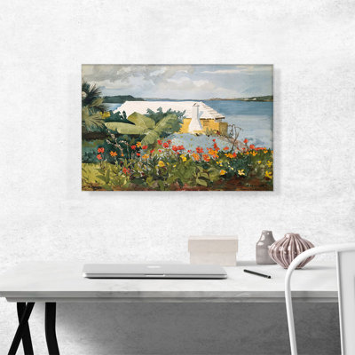«Flower Garden and Bungalow Bermuda 1899» par Winslow Homer, reproduction d'art sur toile tendue