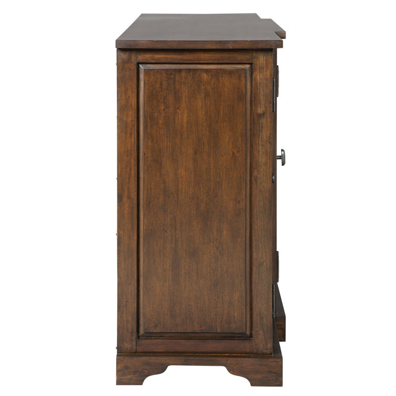 Espresso Walnut Transitional Entertainment Center with Mirrored Doors