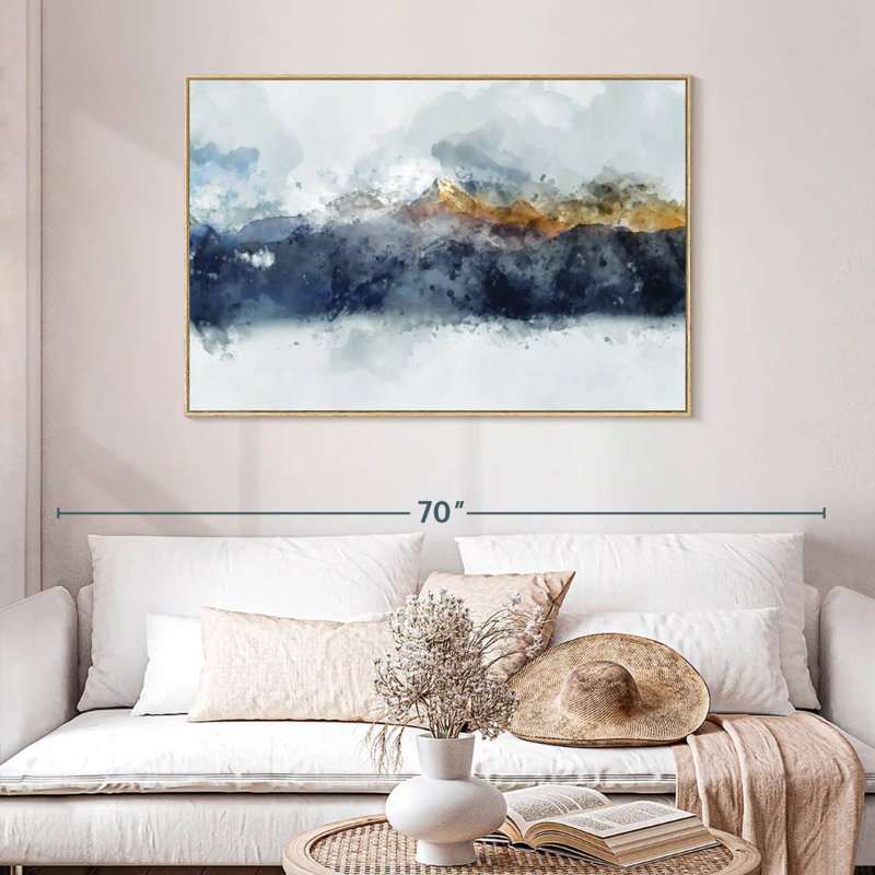 Montagnes de rêve, Cadre flottant en bois naturel, 46 po x 31 po