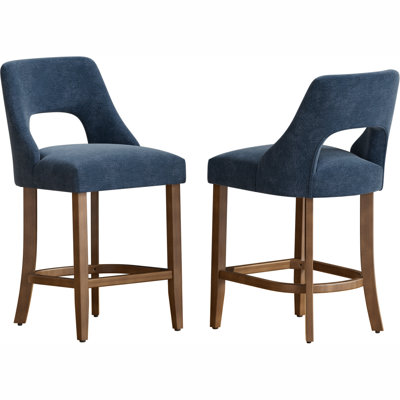 Set of 2 Upholstered Counter Height Bar Stools, Modern Fabric Bar Stools with Solid Wood Legs for Kitchen Island Dining Bar