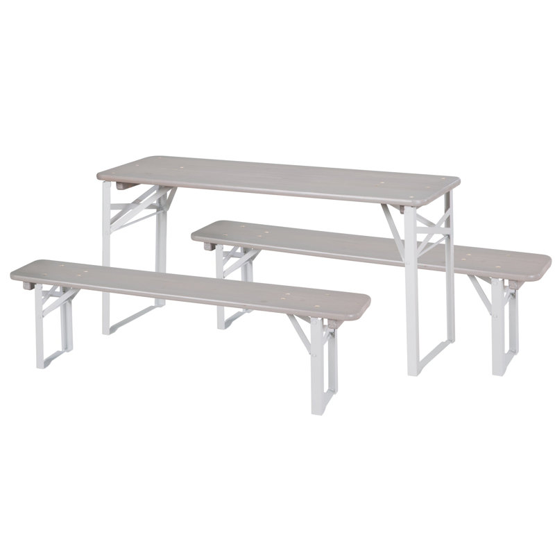 Kids 3 Piece Solid Wood Rectangular Activity Table and Bench, Grey