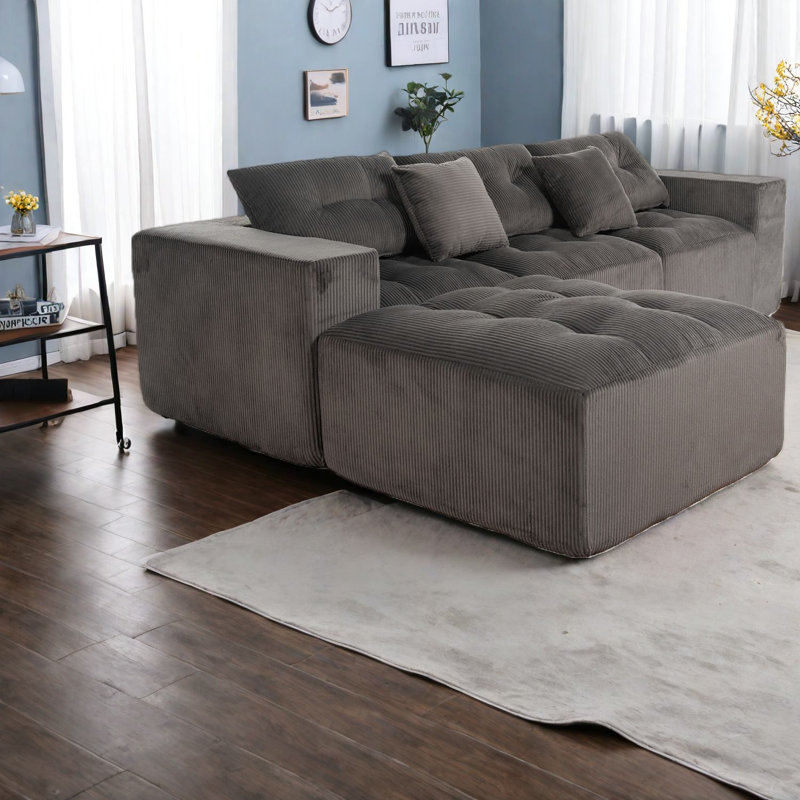 Canapés modulaires confortables en forme de L avec tissu en velours côtelé pour le salon