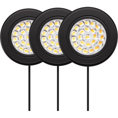 Ensemble de 3 lumières DEL rondes de 2,5 po à intensité variable Inlight, installation à brancher avec installation encastrée ou en surface, finition noire sur métal, ensemble de 3, IN-0113-3-BK