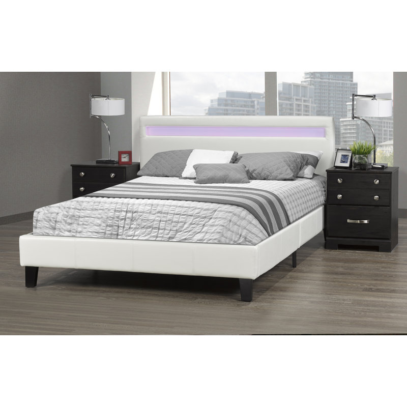 Lit plateforme tapissier Marolina, Blanc, Double