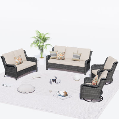 Ensemble de conversation d'extérieur pour 7 personnes avec coussins