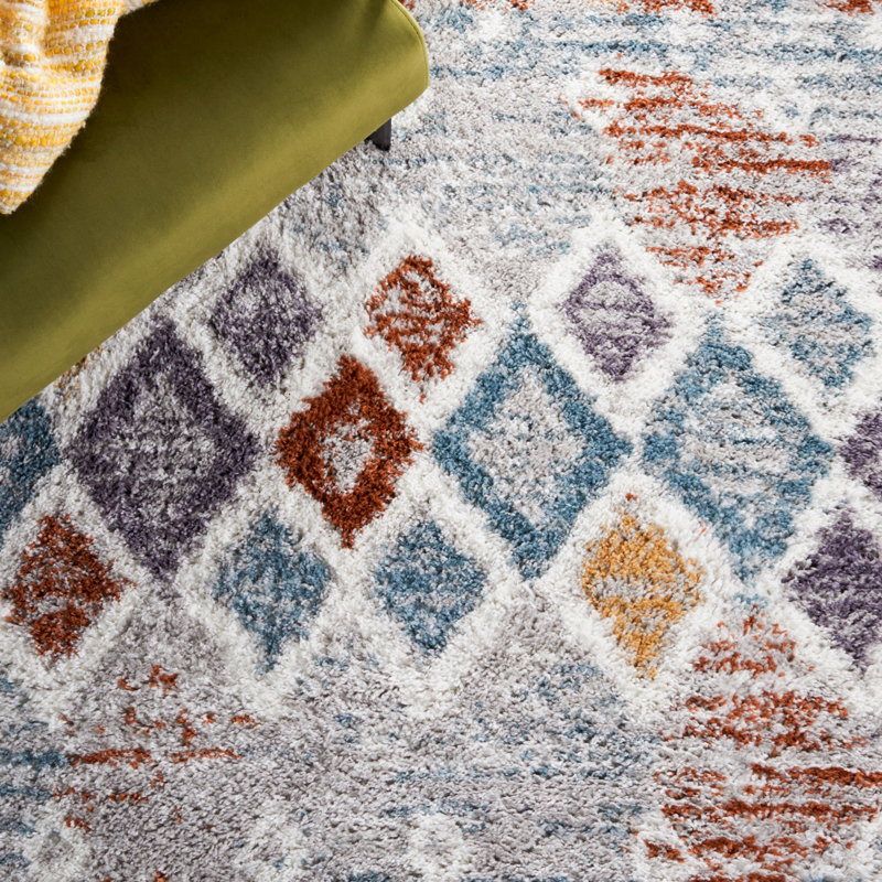 Evangelyn Geometric Blue Rust/Ivory Area Rug, Runner 2'3" x 12'