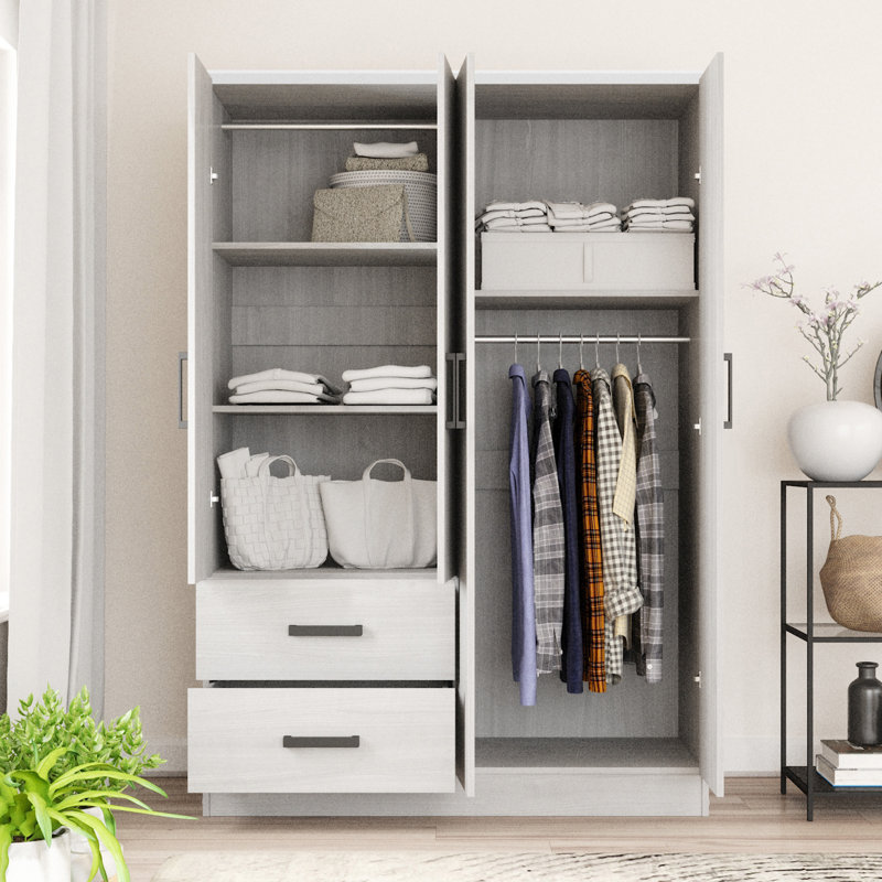 Armoire 4 portes avec 2 tiroirs et tablettes Apollonios, Blanc