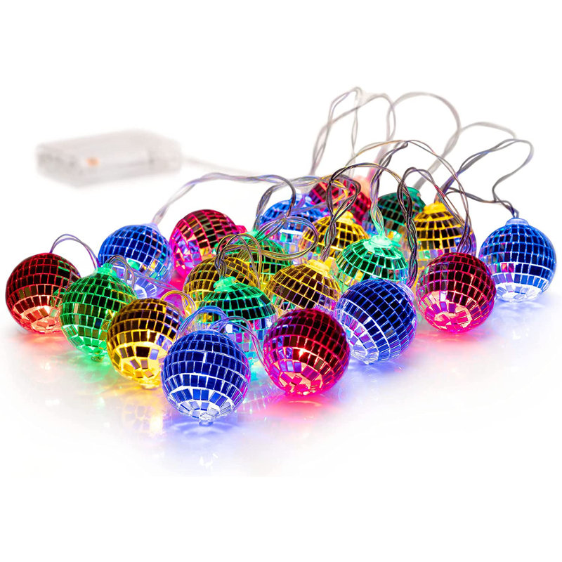 The Party Aisle ™ 10,5 pieds 20 lumières multicolores à DEL en forme de boule disco avec guirlande de lumières sphériques - alimenté par piles intérieur / extérieur
