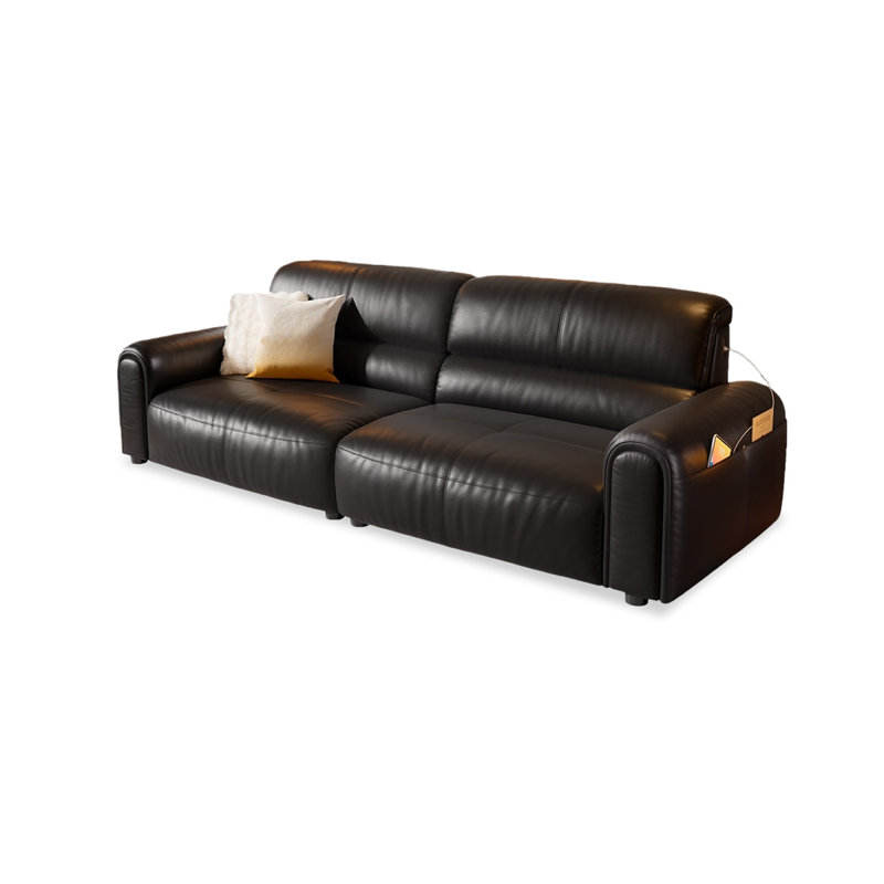 Causeuse-coussin modulable noire en cuir véritable