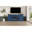 Meuble télé bleu moderne, meuble télé de 170 cm de large, portes vitrées et tiroirs de rangement, étagères ajustables