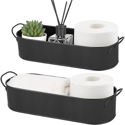 Ensemble de 2 paniers de rangement en métal, porte-papier hygiénique et organisateur de salle de bain, paniers de rangement décoratifs en fil métallique, bac de rangement autoportant pour papier hygiénique, serviettes et articles essentiels