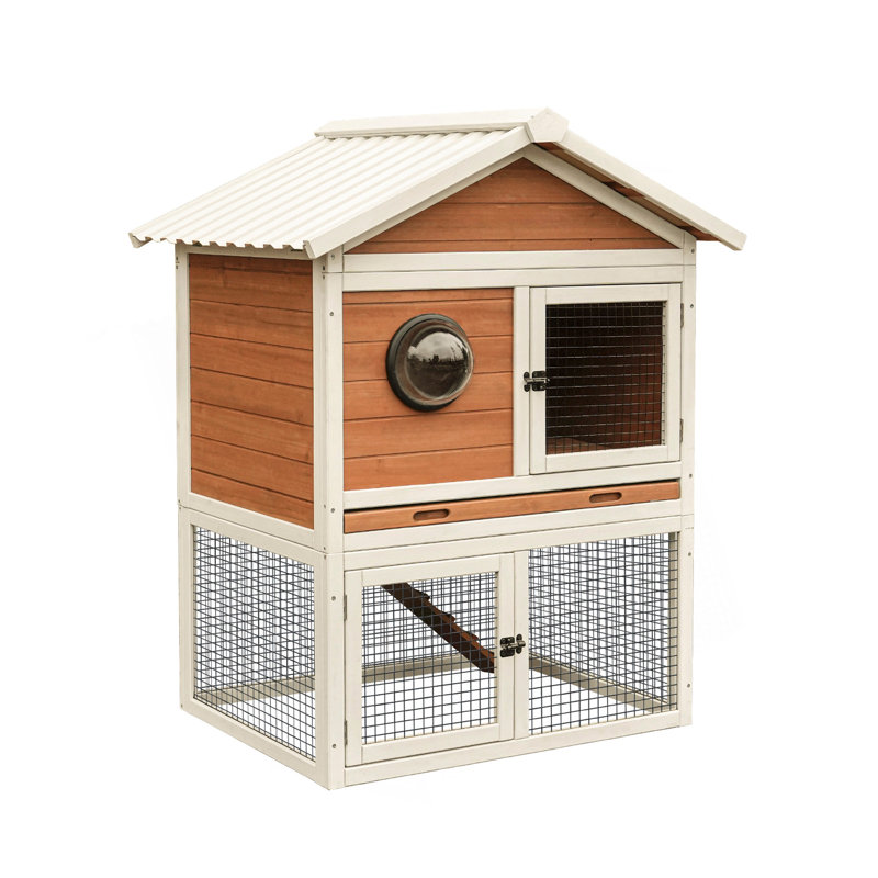 Cage à lapin en bois de qualité supérieure, maison de lapin extérieure résistante aux intempéries avec plateau coulissant et coulissant, refuge spacieux pour petits animaux