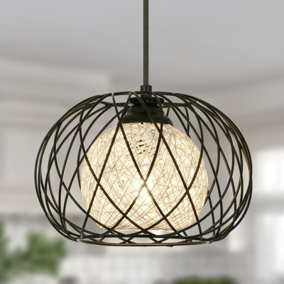 Luminaire suspendu en rotin 1 lumière, tissage double couche et luminaire suspendu en métal pour îlot de cuisine