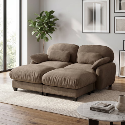 2‑Seater Loveseat Sofa with 2 Ottomans, Soft Chenille Modern Upholstered Couch for Living Room, Apartment