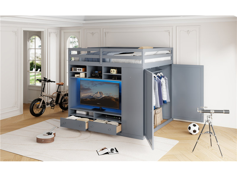 Lit mezzanine double avec rangement intégré et éclairage DEL Winkie