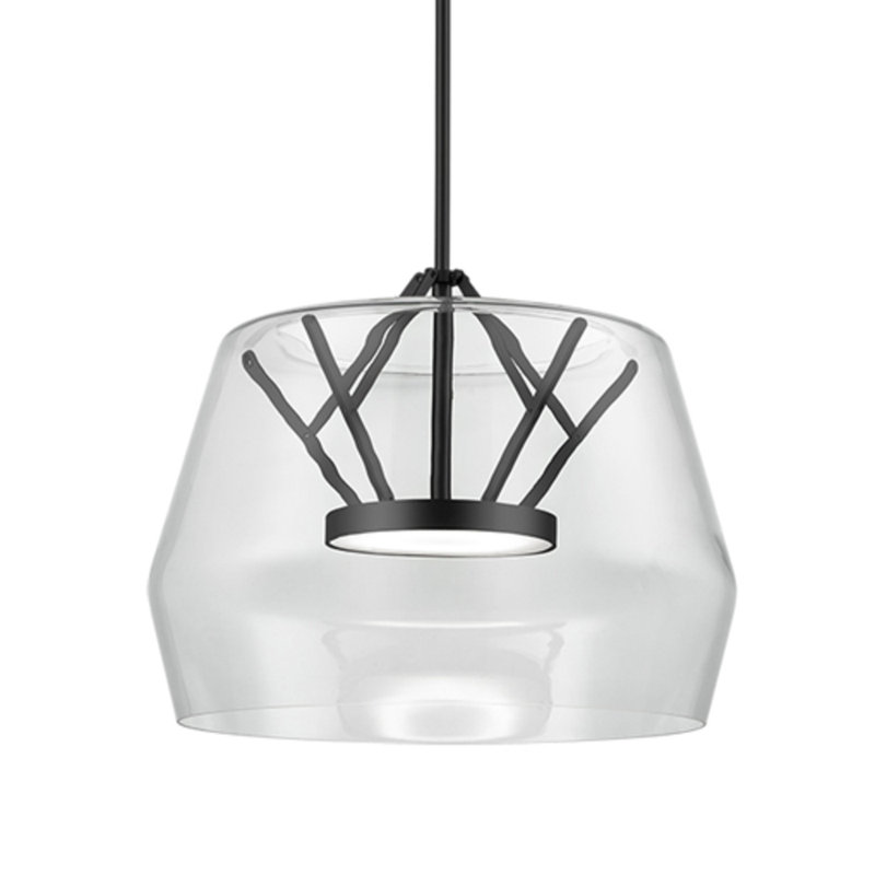 1 - Light LED Pendant, 7.88" H x 11.75" W x 11.75" D, Clear, Black