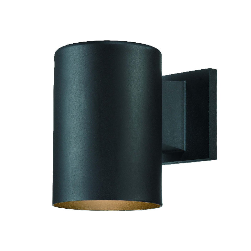 1-Light Indoor or Outdoor 7.25"H Black Aluminum Cylinder Wall Mount Sconce, Black, 7.25" H x 5" W x 7.75" D