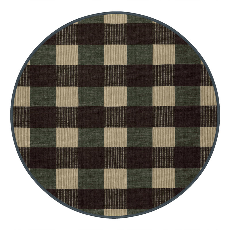 Tapis brun à carreaux lavable à la machine, Rond 3 pi